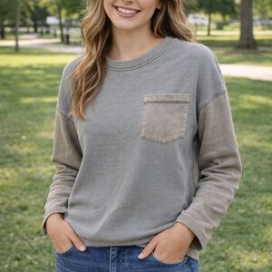 wild fable Olive-Green Waffle Knit Long Sleeve Top with Chest Pocket
